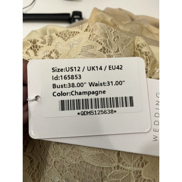 JJ’S House Dress Women 12 Formal Gown Champagne Lace Slit Long Lined Button Back - Picture 11 of 13